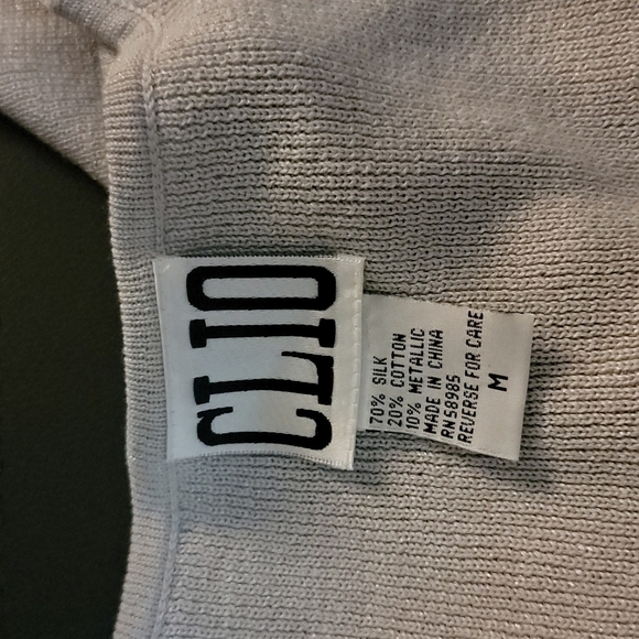 Clio Silk Cotton Metallic Mix Cardigan Size Medium Grey Silver Button up - Picture 2 of 3